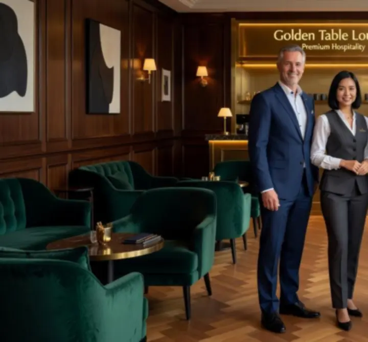 Gastvrij team van Golden Table Lounge dat gasten ontvangt in de lounge