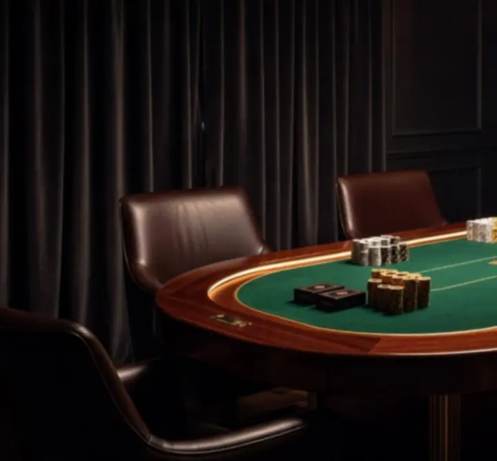 Exclusieve privé pokertafel met gouden accenten in de lounge van Golden Table Lounge